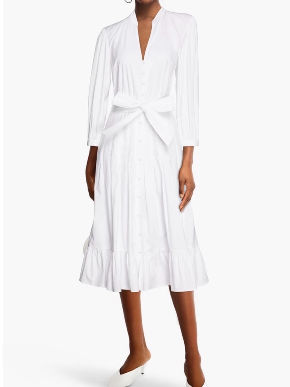 Womens Veronica Beard Izie White Self Tie Pleated Poplin Midi Dress 4